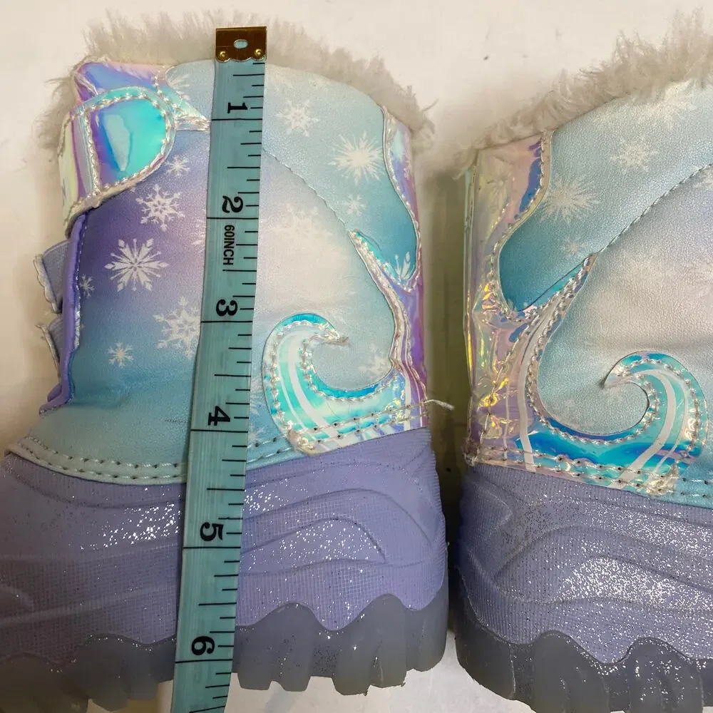 Frozen Little Girl’s Youth Light Up Furry Glittery Snow Boots Sz 6 Disney